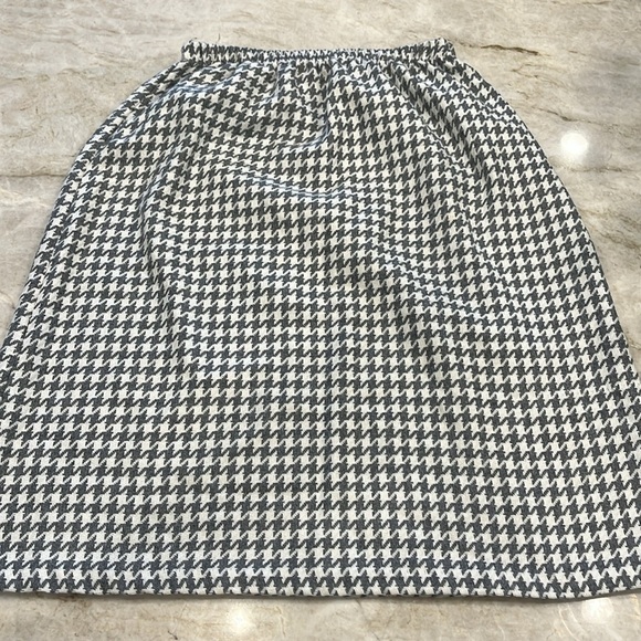 VINTAGE Houndstooth Plaid Midi Pencil Skirt Wool Blend | Grey/White | S/M - Picture 2 of 11